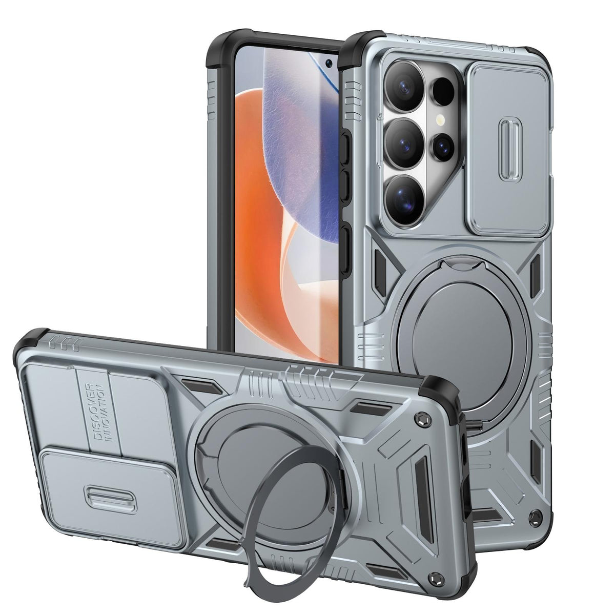 For Galaxy S26 Ultra 5G Sliding Camshield Magnetic Rotation Holder Phone Case - Silver - EDA010223701F