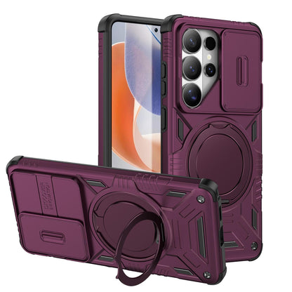 For Galaxy S26 Ultra 5G Sliding Camshield Magnetic Rotation Holder Phone Case - Cherry Red - EDA010223701G