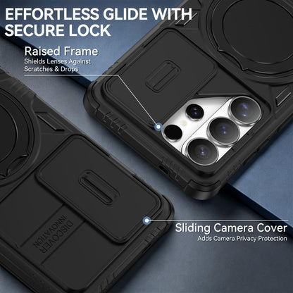 For Galaxy S26 Ultra 5G Sliding Camshield Magnetic Rotation Holder Phone Case - Orange - EDA010223701A