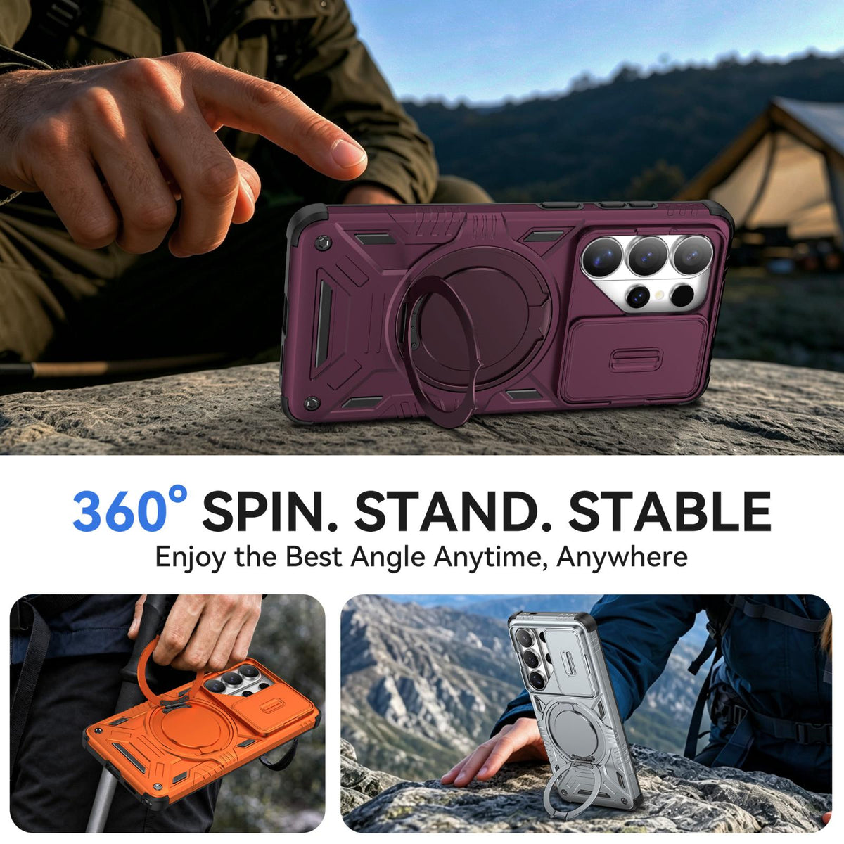 For Galaxy S26 Ultra 5G Sliding Camshield Magnetic Rotation Holder Phone Case - Orange - EDA010223701A
