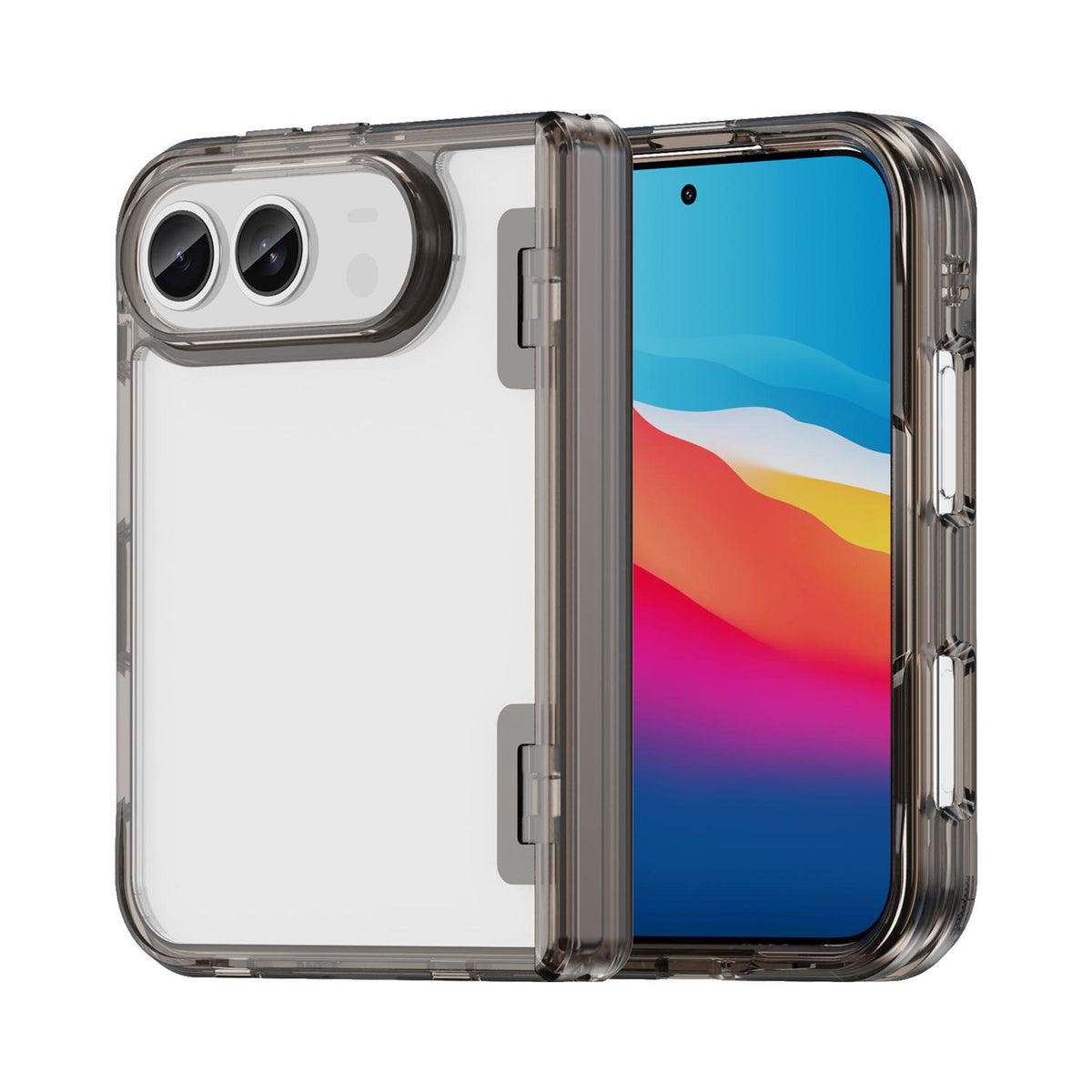 For iPhone Duo PC Hybrid TPU Airbag Folding Center Axis Phone Case - Transparent Black - EDA010226101A