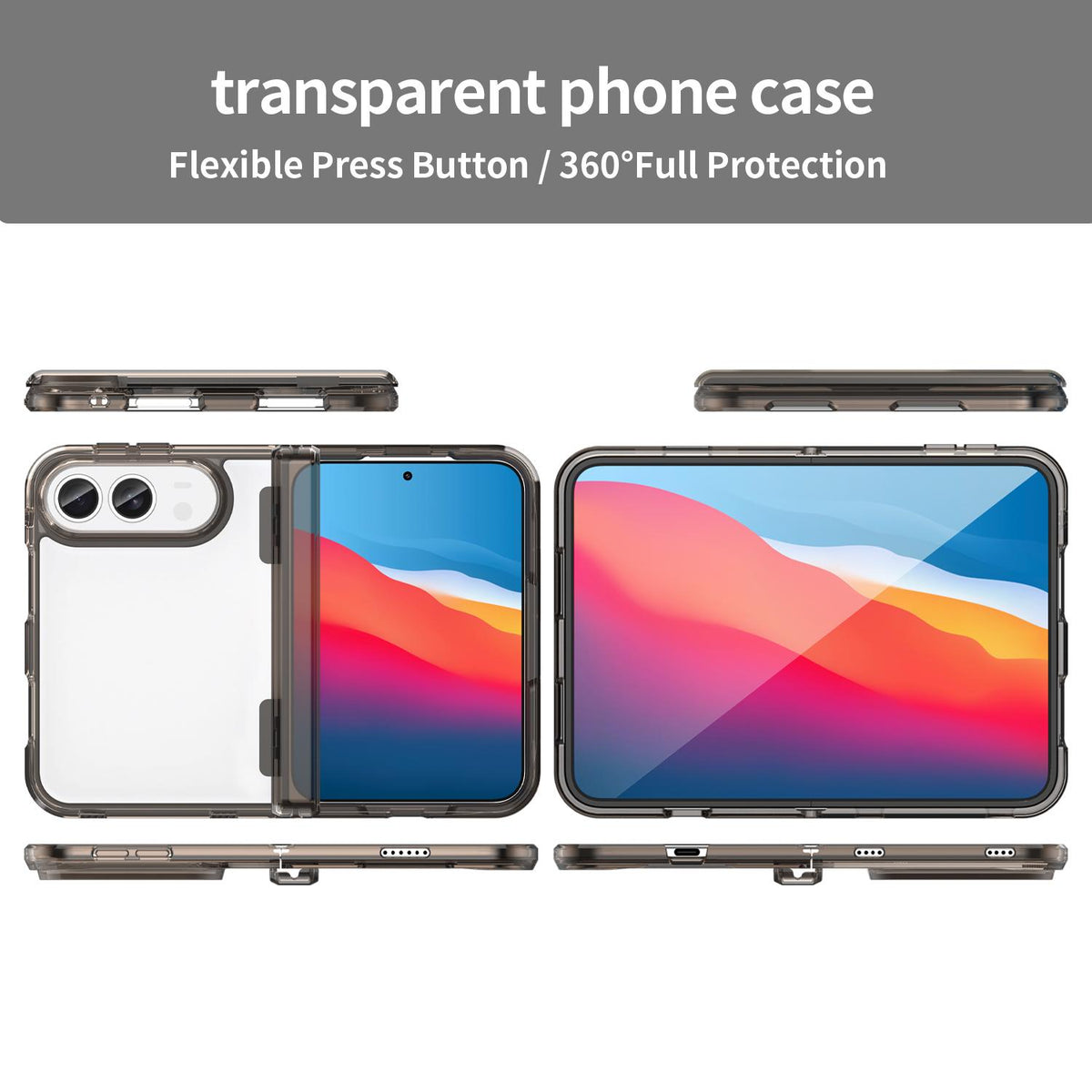 For iPhone Duo PC Hybrid TPU Airbag Folding Center Axis Phone Case - Transparent Black - EDA010226101A