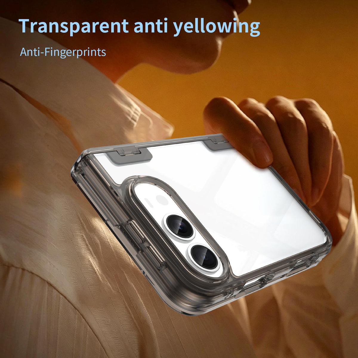For iPhone Duo PC Hybrid TPU Airbag Folding Center Axis Phone Case - Transparent Black - EDA010226101A