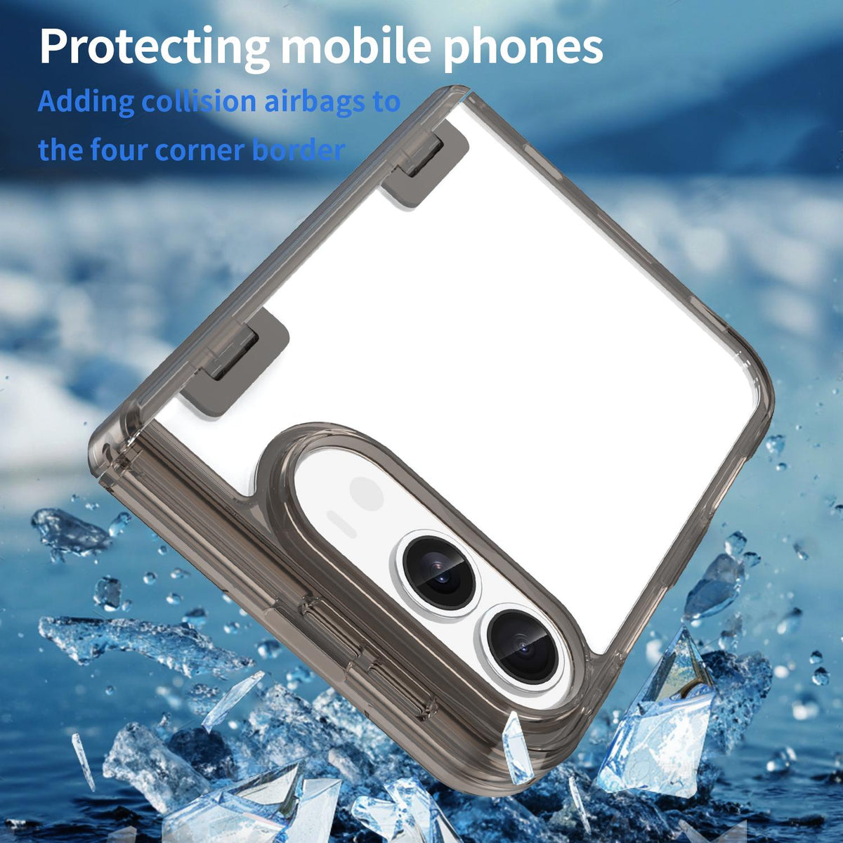 For iPhone Duo PC Hybrid TPU Airbag Folding Center Axis Phone Case - Transparent Black - EDA010226101A