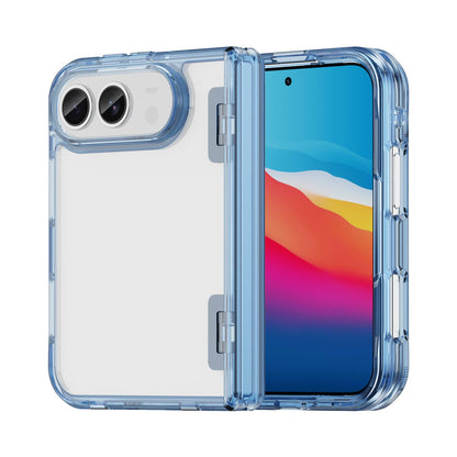 For iPhone Duo PC Hybrid TPU Airbag Folding Center Axis Phone Case - Transparent Blue - EDA010226101B