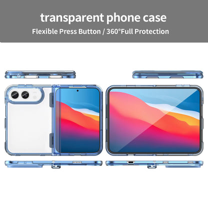 For iPhone Duo PC Hybrid TPU Airbag Folding Center Axis Phone Case - Transparent Blue - EDA010226101B