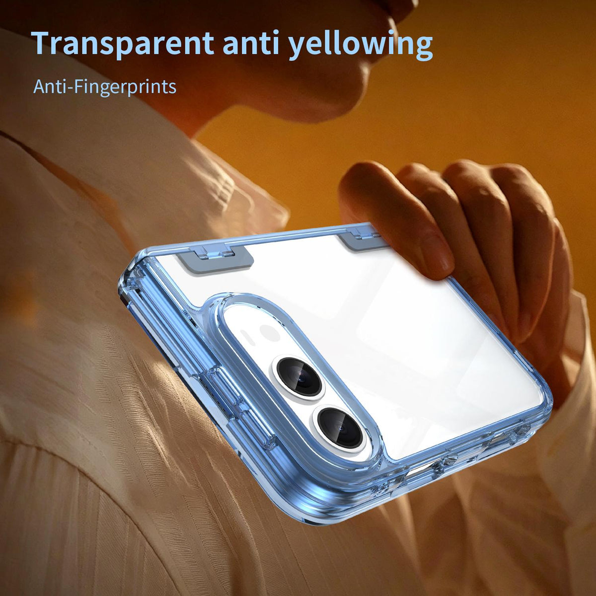 For iPhone Duo PC Hybrid TPU Airbag Folding Center Axis Phone Case - Transparent Blue - EDA010226101B
