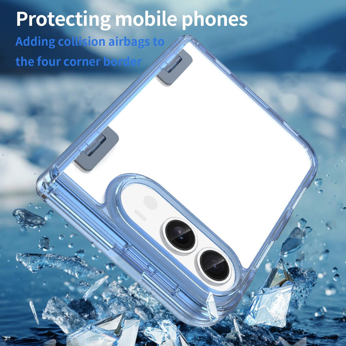 For iPhone Duo PC Hybrid TPU Airbag Folding Center Axis Phone Case - Transparent Blue - EDA010226101B