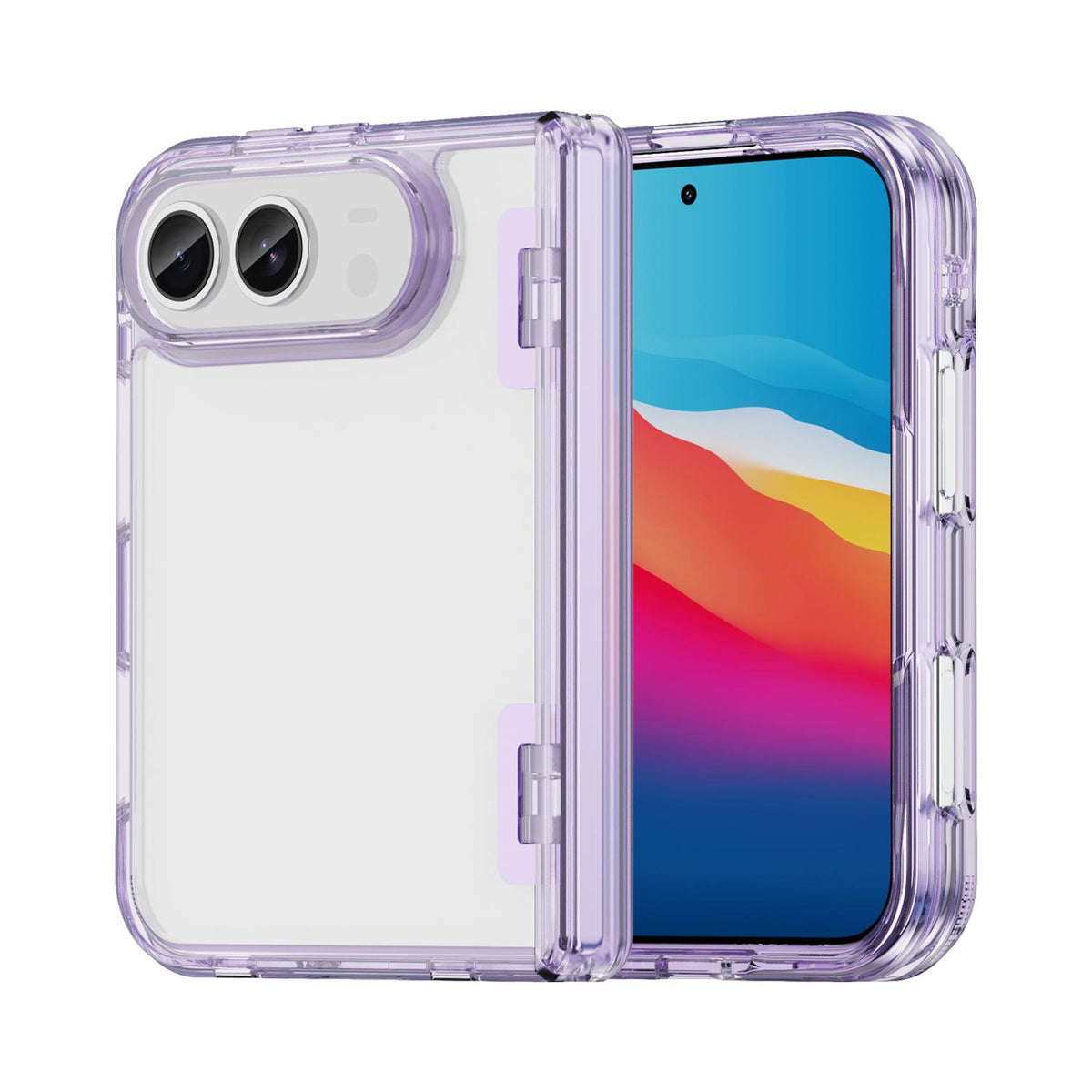 For iPhone Duo PC Hybrid TPU Airbag Folding Center Axis Phone Case - Transparent Purple - EDA010226101D