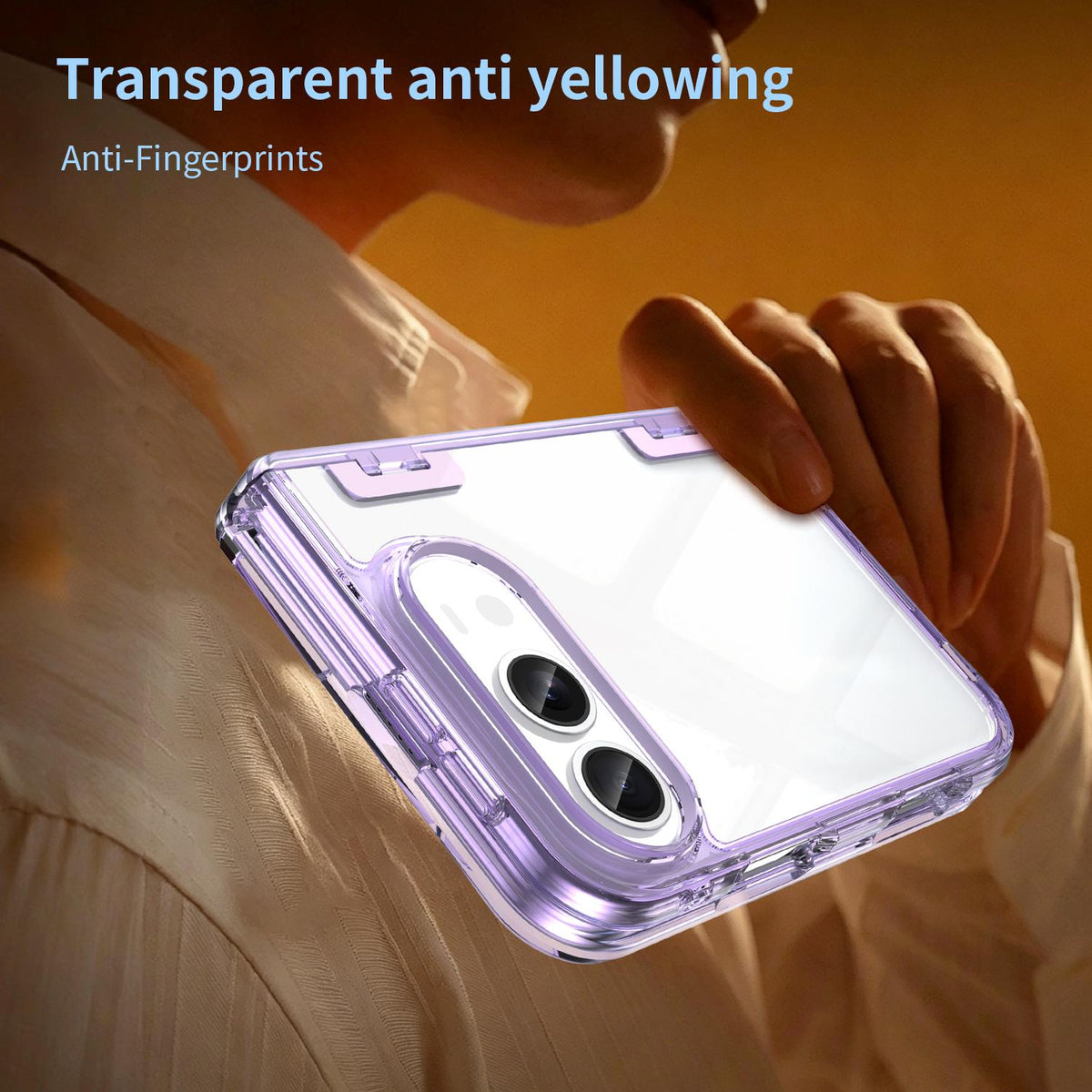 For iPhone Duo PC Hybrid TPU Airbag Folding Center Axis Phone Case - Transparent Purple - EDA010226101D