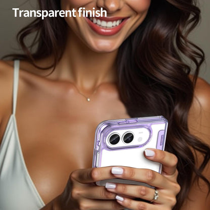 For iPhone Duo PC Hybrid TPU Airbag Folding Center Axis Phone Case - Transparent Purple - EDA010226101D