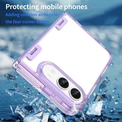 For iPhone Duo PC Hybrid TPU Airbag Folding Center Axis Phone Case - Transparent Purple - EDA010226101D