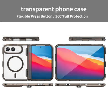 For iPhone Duo PC Hybrid TPU Airbag Folding Center Axis Magnetic Phone Case - Transparent Black - EDA010226301A