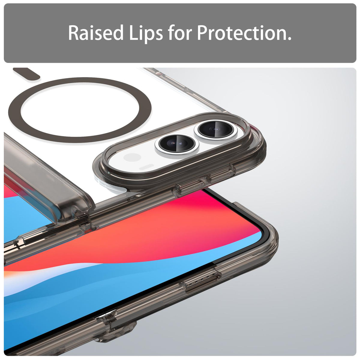 For iPhone Duo PC Hybrid TPU Airbag Folding Center Axis Magnetic Phone Case - Transparent Black - EDA010226301A