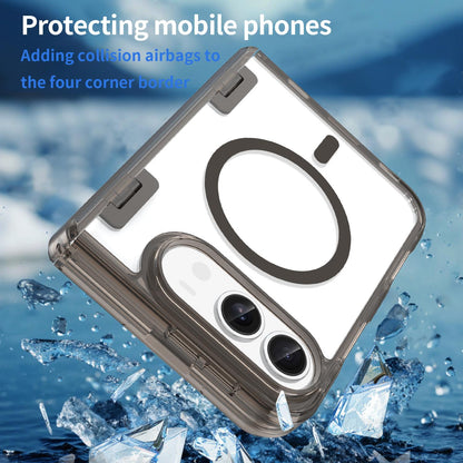 For iPhone Duo PC Hybrid TPU Airbag Folding Center Axis Magnetic Phone Case - Transparent Black - EDA010226301A