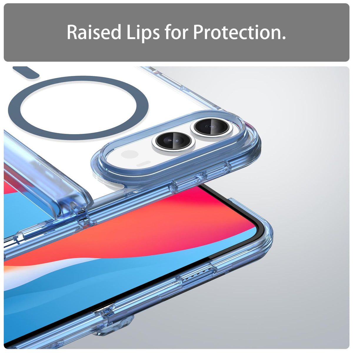 For iPhone Duo PC Hybrid TPU Airbag Folding Center Axis Magnetic Phone Case - Transparent Blue - EDA010226301B