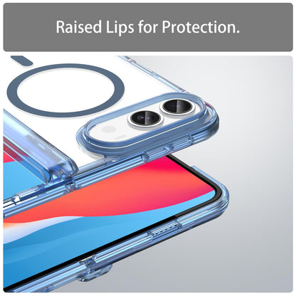 For iPhone Duo PC Hybrid TPU Airbag Folding Center Axis Magnetic Phone Case - Transparent Blue - EDA010226301B