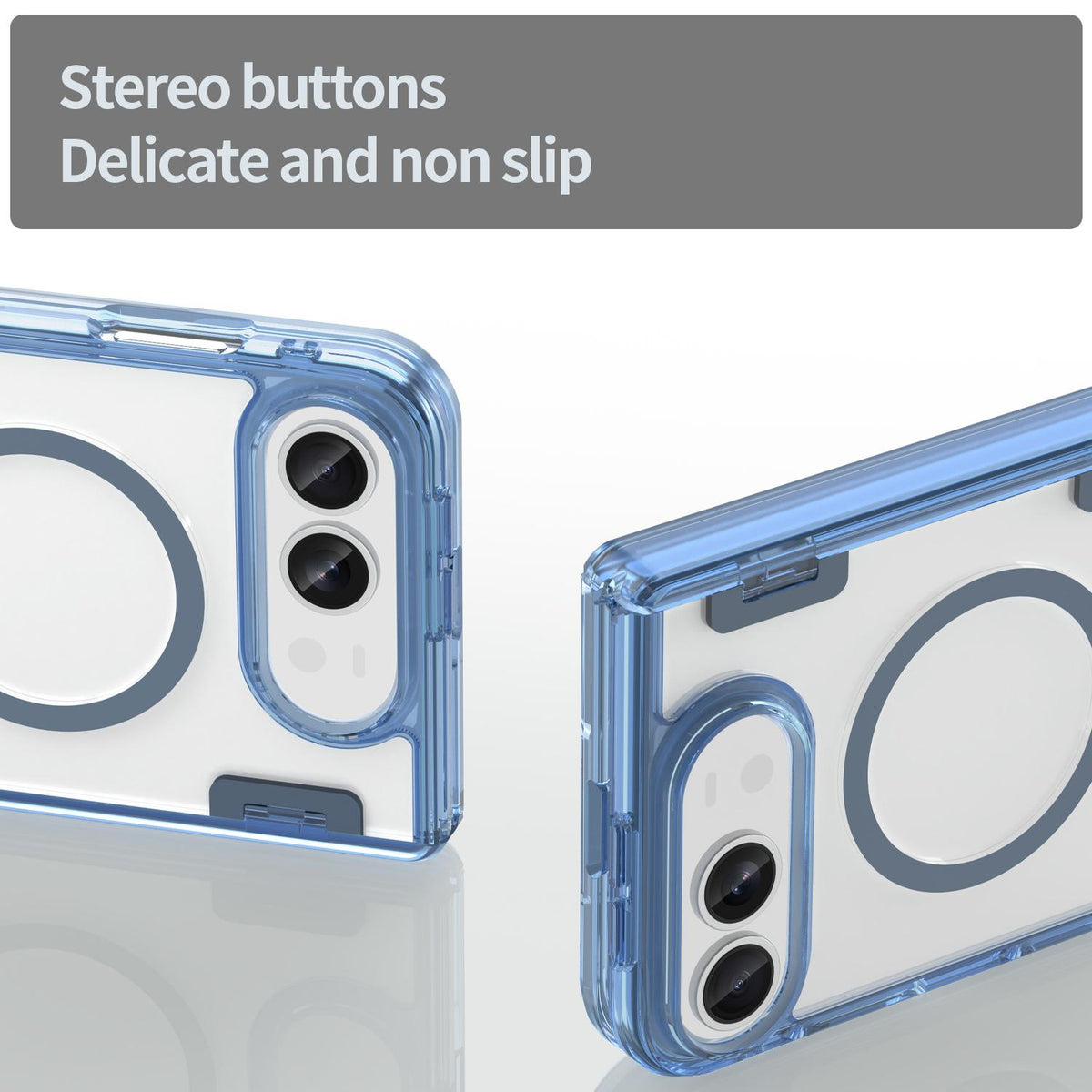 For iPhone Duo PC Hybrid TPU Airbag Folding Center Axis Magnetic Phone Case - Transparent Blue - EDA010226301B