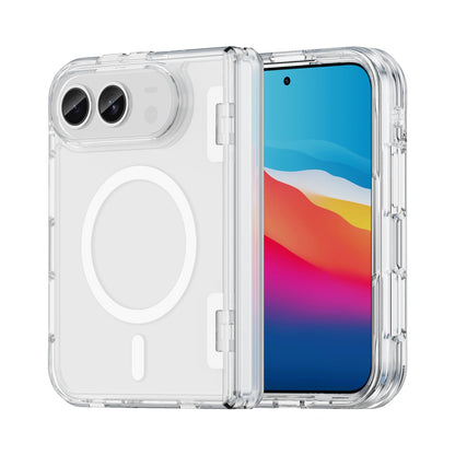 For iPhone Duo PC Hybrid TPU Airbag Folding Center Axis Magnetic Phone Case - Transparent - EDA010226301C