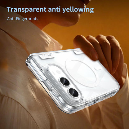 For iPhone Duo PC Hybrid TPU Airbag Folding Center Axis Magnetic Phone Case - Transparent - EDA010226301C