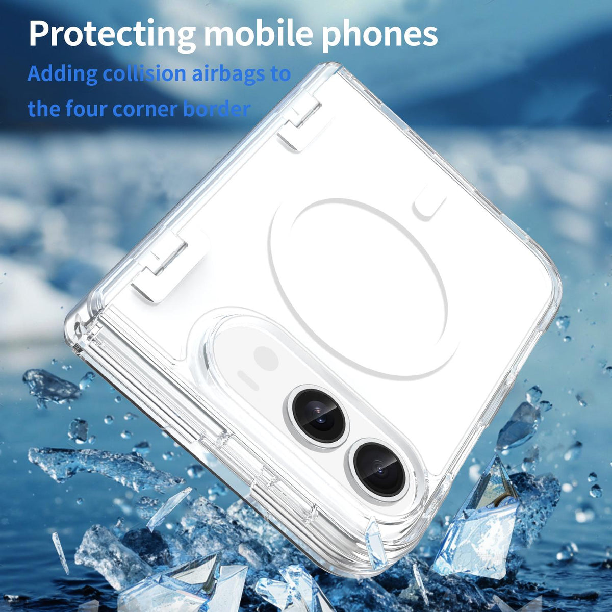 For iPhone Duo PC Hybrid TPU Airbag Folding Center Axis Magnetic Phone Case - Transparent - EDA010226301C