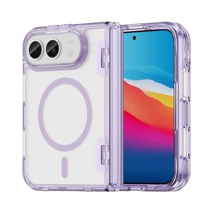 For iPhone Duo PC Hybrid TPU Airbag Folding Center Axis Magnetic Phone Case - Transparent Purple - EDA010226301D