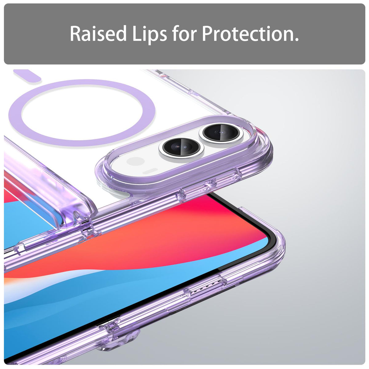 For iPhone Duo PC Hybrid TPU Airbag Folding Center Axis Magnetic Phone Case - Transparent Purple - EDA010226301D
