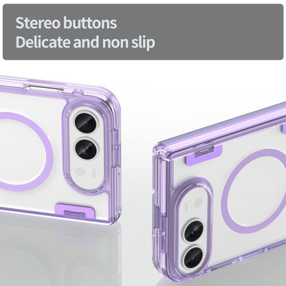 For iPhone Duo PC Hybrid TPU Airbag Folding Center Axis Magnetic Phone Case - Transparent Purple - EDA010226301D