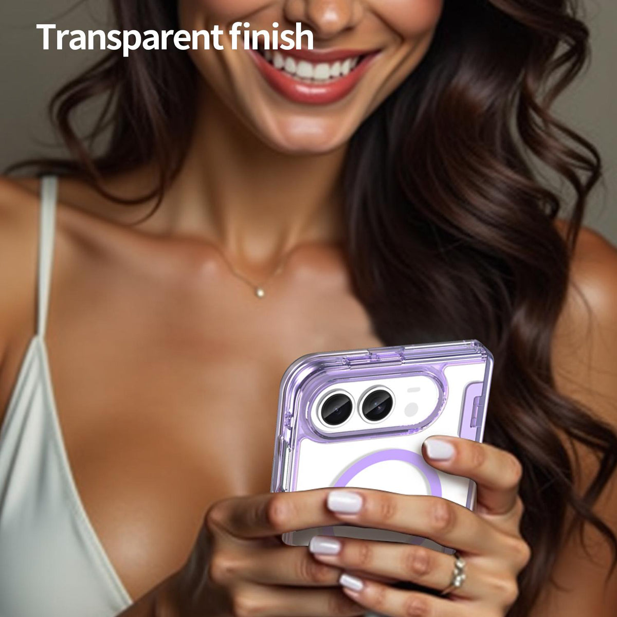 For iPhone Duo PC Hybrid TPU Airbag Folding Center Axis Magnetic Phone Case - Transparent Purple - EDA010226301D
