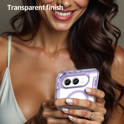 For iPhone Duo PC Hybrid TPU Airbag Folding Center Axis Magnetic Phone Case - Transparent Purple - EDA010226301D