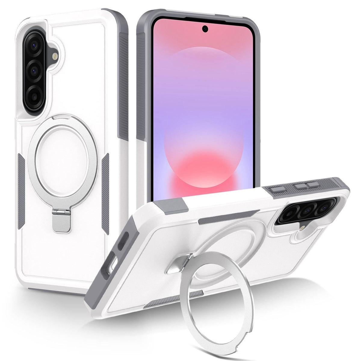 For Galaxy A37 5G Shockproof Protective TPU Hybrid PC Ring Holder Magnetic Phone Case - White - EDA010227802D