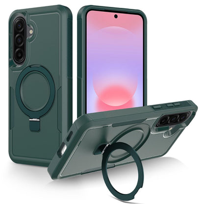 For Galaxy A37 5G Shockproof Protective TPU Hybrid PC Ring Holder Magnetic Phone Case - Green - EDA010227802E