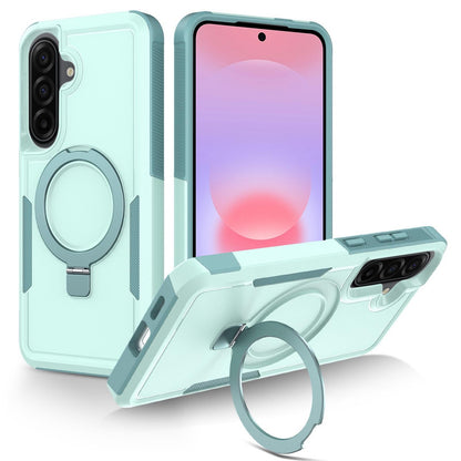 For Galaxy A37 5G Shockproof Protective TPU Hybrid PC Ring Holder Magnetic Phone Case - Cyan - EDA010227802F