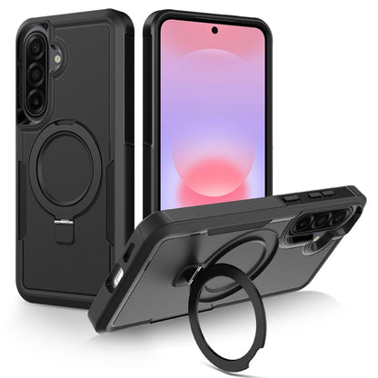 For Galaxy A37 5G Shockproof Protective TPU Hybrid PC Ring Holder Magnetic Phone Case - Black - EDA010227802G