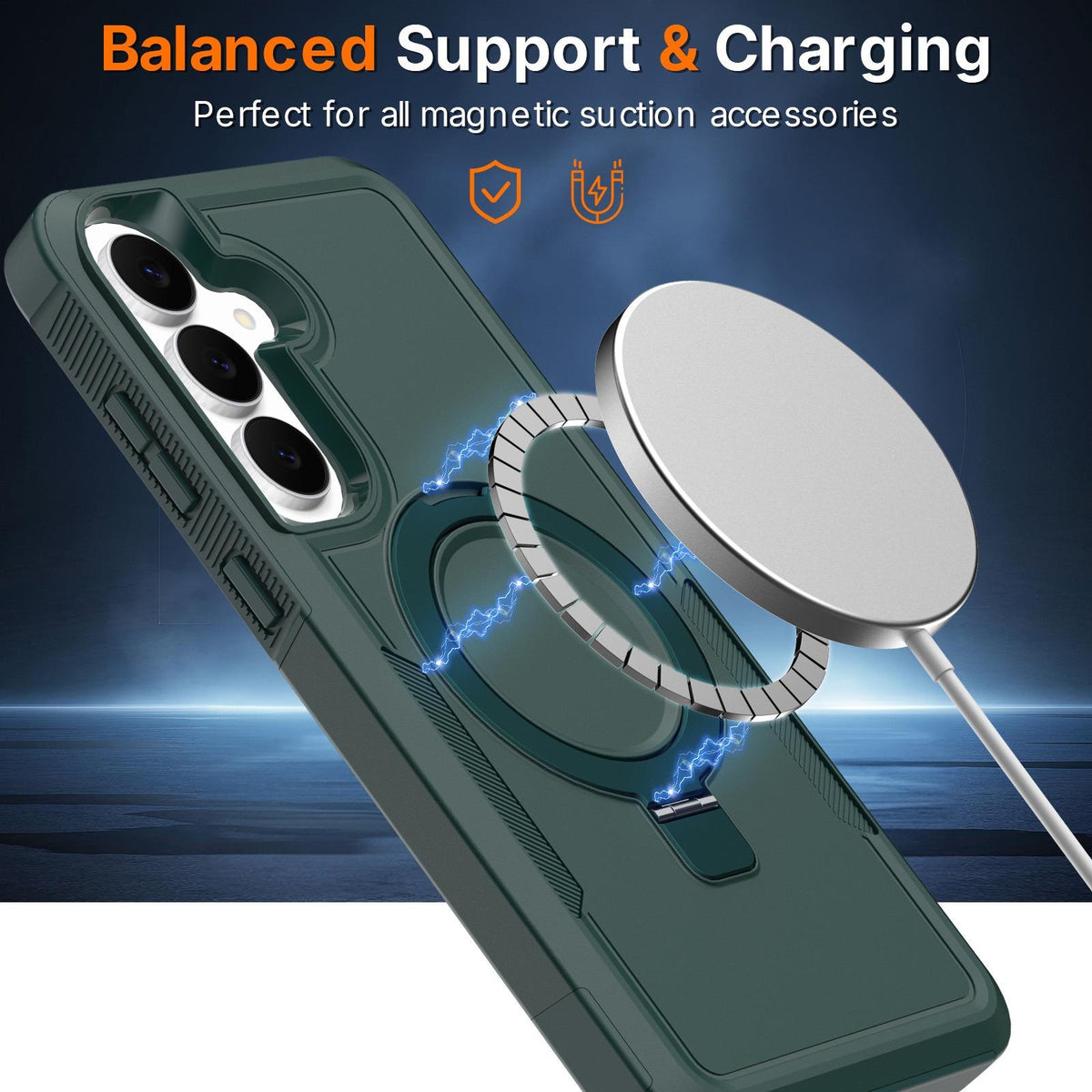 For Galaxy A37 5G Shockproof Protective TPU Hybrid PC Ring Holder Magnetic Phone Case - Black - EDA010227802G