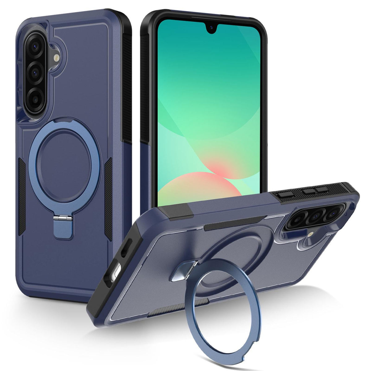 For Galaxy A26 5G Shockproof Protective TPU Hybrid PC Ring Holder Magnetic Phone Case - Blue - EDA010227806A