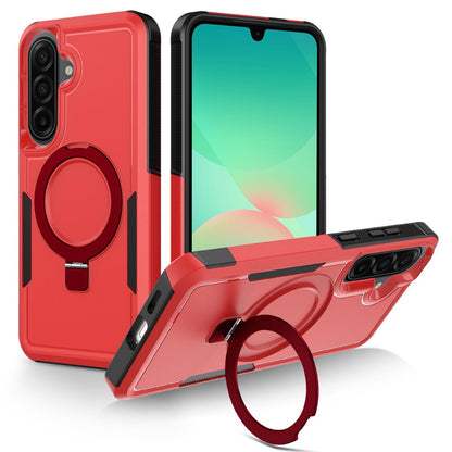 For Galaxy A26 5G Shockproof Protective TPU Hybrid PC Ring Holder Magnetic Phone Case - Red - EDA010227806B