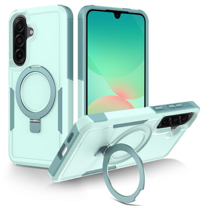 For Galaxy A26 5G Shockproof Protective TPU Hybrid PC Ring Holder Magnetic Phone Case - Cyan - EDA010227806F