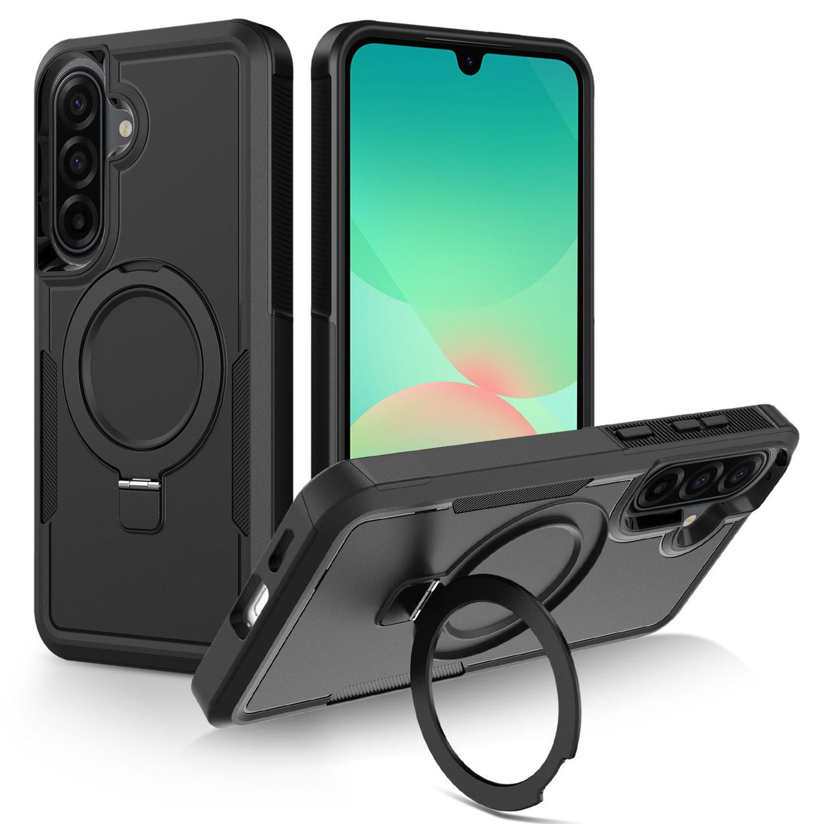 For Galaxy A26 5G Shockproof Protective TPU Hybrid PC Ring Holder Magnetic Phone Case - Black - EDA010227806G