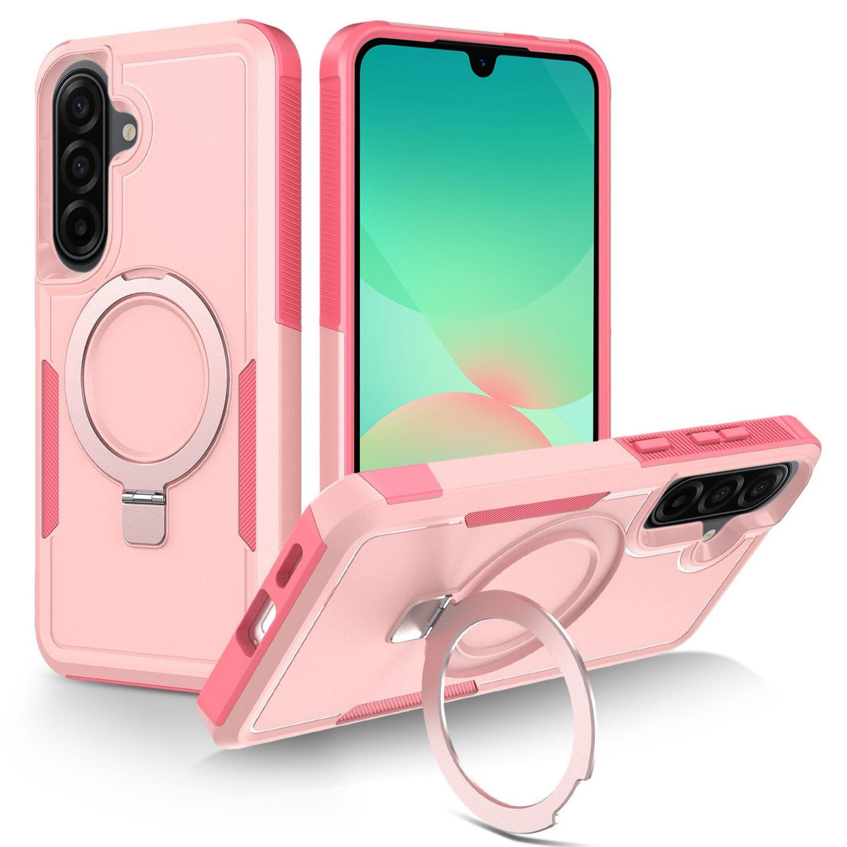 For Galaxy A26 5G Shockproof Protective TPU Hybrid PC Ring Holder Magnetic Phone Case - Pink - EDA010227806H