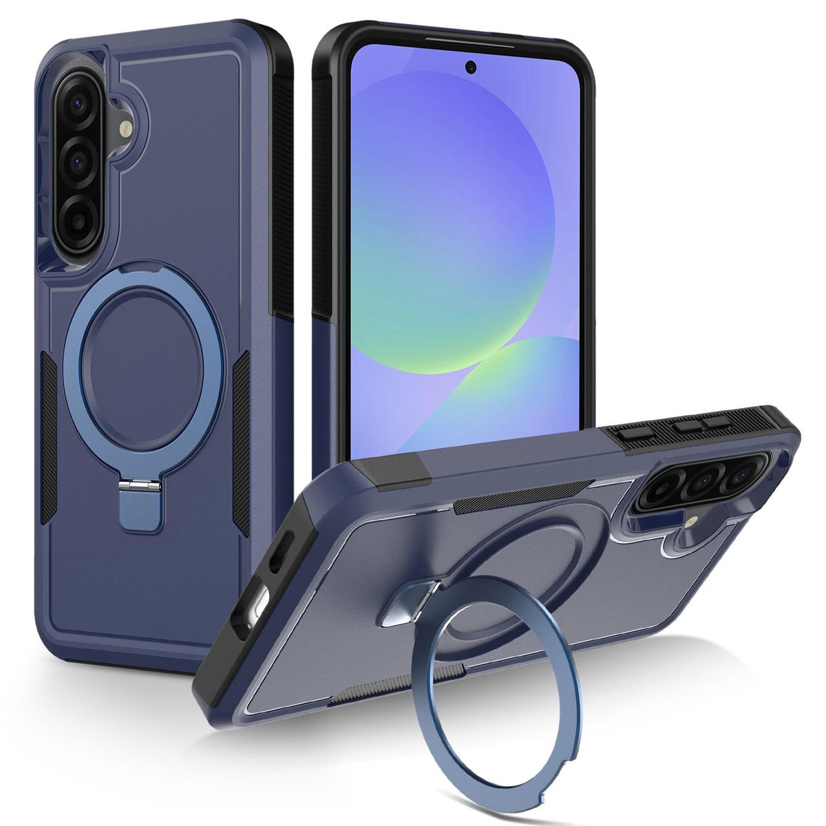 For Galaxy A36 5G Shockproof Protective TPU Hybrid PC Ring Holder Magnetic Phone Case - Blue - EDA010227807A