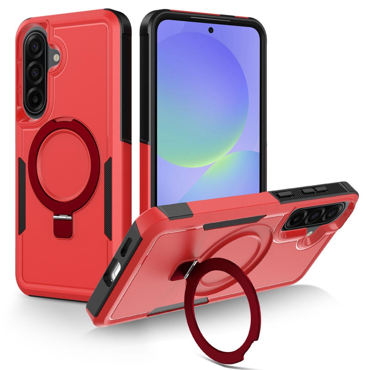 For Galaxy A36 5G Shockproof Protective TPU Hybrid PC Ring Holder Magnetic Phone Case - Red - EDA010227807B