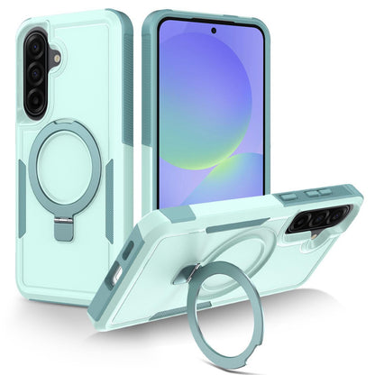 For Galaxy A36 5G Shockproof Protective TPU Hybrid PC Ring Holder Magnetic Phone Case - Cyan - EDA010227807F