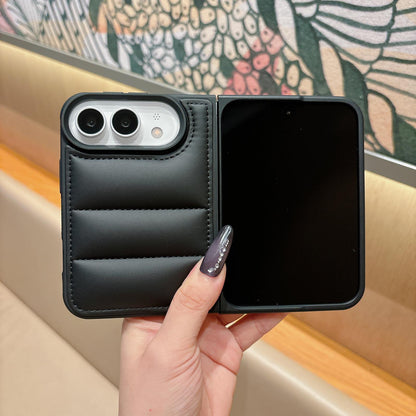 For iPhone Duo Cotton Filling Down Jacket Folding Phone Case - Black - EDA010230401A