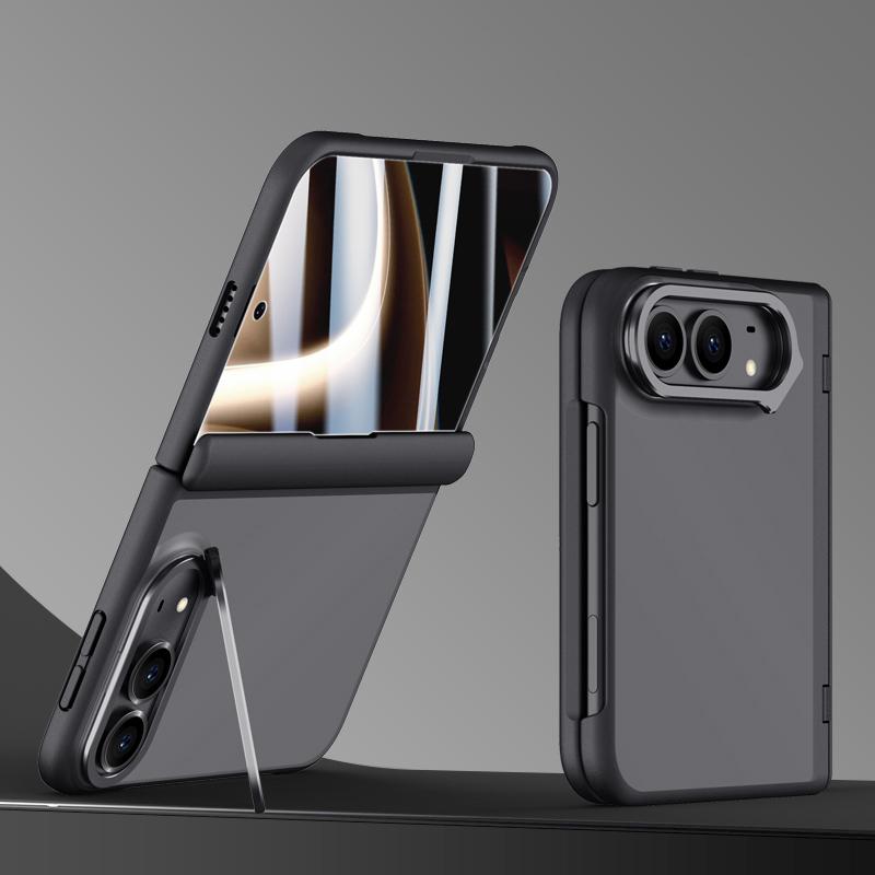 For iPhone Duo Shield Armor Series Integrated HD Film Matte Frosted Full Coverage Phone Case with Lens Holder - Black - EDA010231201A