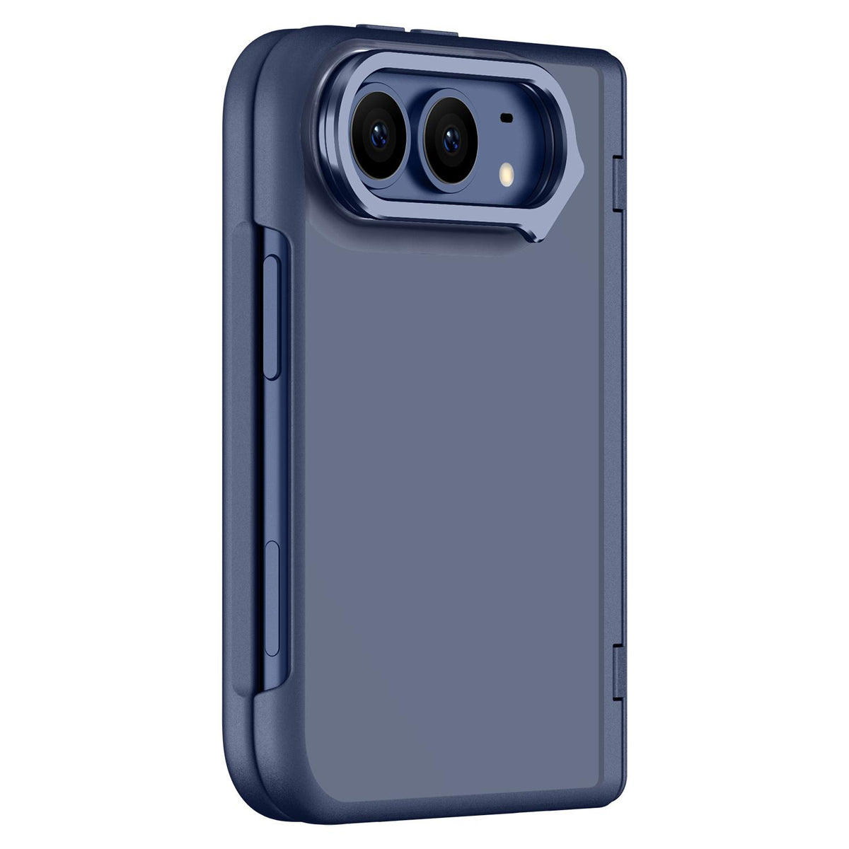 For iPhone Duo Shield Armor Series Integrated HD Film Matte Frosted Full Coverage Phone Case with Lens Holder - Navy Blue - EDA010231201B