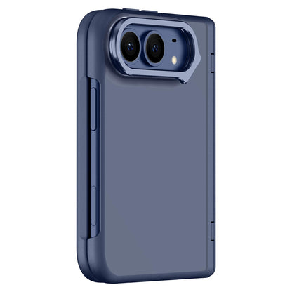 For iPhone Duo Shield Armor Series Integrated HD Film Matte Frosted Full Coverage Phone Case with Lens Holder - Navy Blue - EDA010231201B