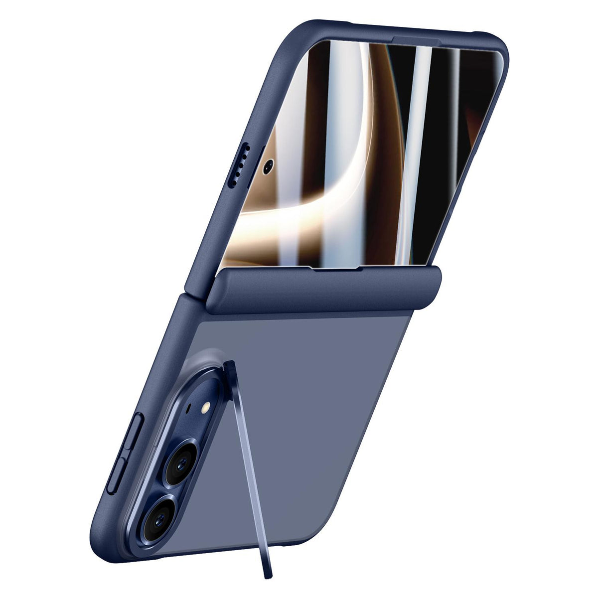 For iPhone Duo Shield Armor Series Integrated HD Film Matte Frosted Full Coverage Phone Case with Lens Holder - Navy Blue - EDA010231201B