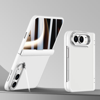 For iPhone Duo Shield Armor Series Integrated HD Film Matte Frosted Full Coverage Phone Case with Lens Holder - White - EDA010231201C