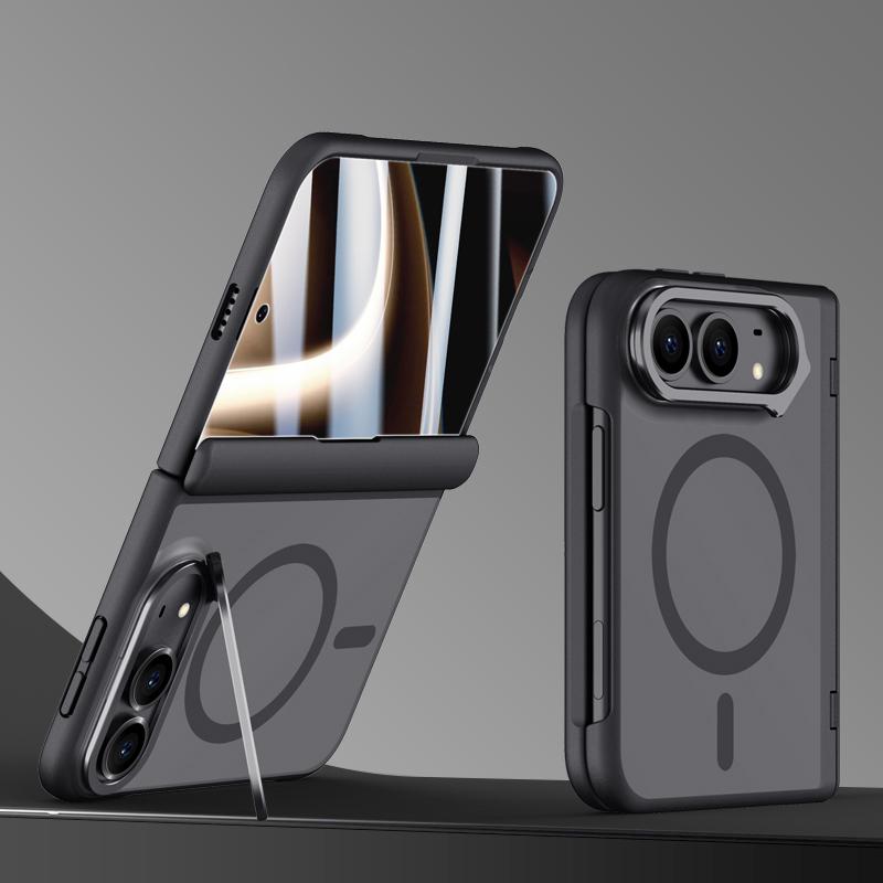 For iPhone Duo Shield Armor Series Integrated HD Film Matte Frosted Full Coverage Magnetic Phone Case with Lens Holder - Black - EDA010231901A
